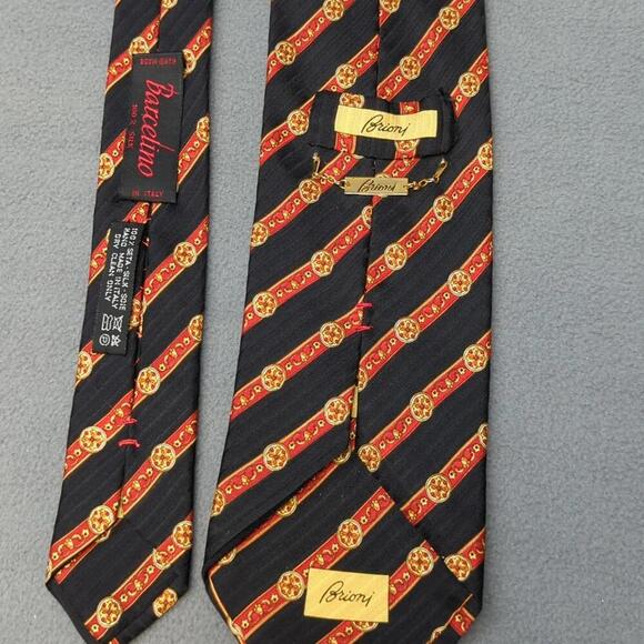 Brioni Other - Vintage Brioni Tie Black and Red Striped 100% Silk Hand Made in Italy Barcelino